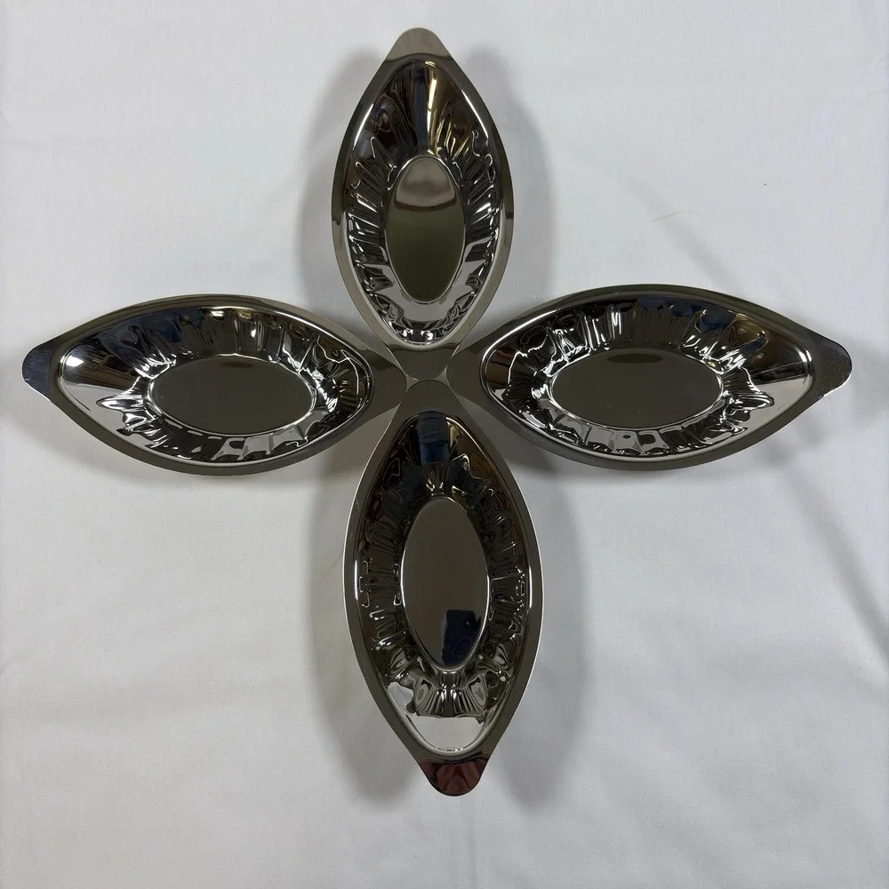 Oval Au Gratin Dishes Four Polished Silver Tone Metal Individual Serving Boats